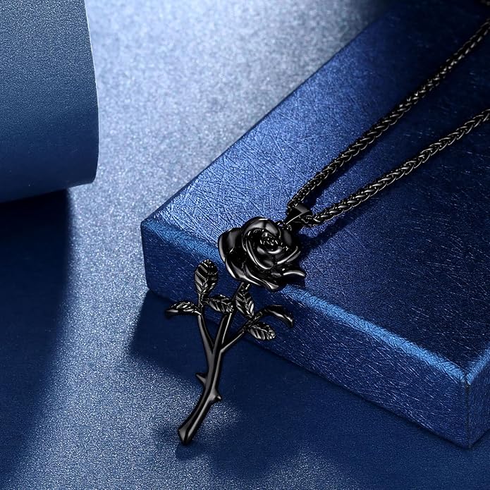 beautlace Black Rose Necklaces Black Gun Plated Flower Pendant Elegant Jewelry for Women KP0072K