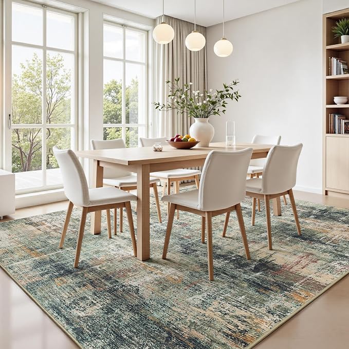 Lofus 8x10 Area Rug for Living Room, Coffee Green Abstract Large Rugs with Non-Slip Backing, Neutral Modern Washable Carpet for Bedroom Dining Room Home Office Nursery Indoor