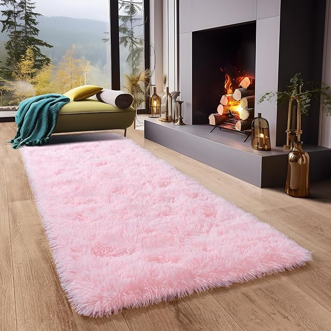 Dssimo 2x6 Pink Runner Rug for Bedroom Hallway Living Room | Soft Fluffy Shag Upgrade Non-Slip Carpet for Kids, Girls and Teens Room Decorations for Living Room Dorm Nursery Classroom