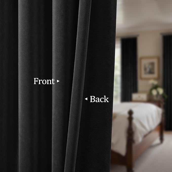 Black Out Velvet Room Darkening Curtains 63 Inch Length for Living Dining 2 Panels Heavy Privacy Energy Smart Insulating Summer Heat Winter Curtain for Kitchen Door Doorway Master Bedroom Guest Office