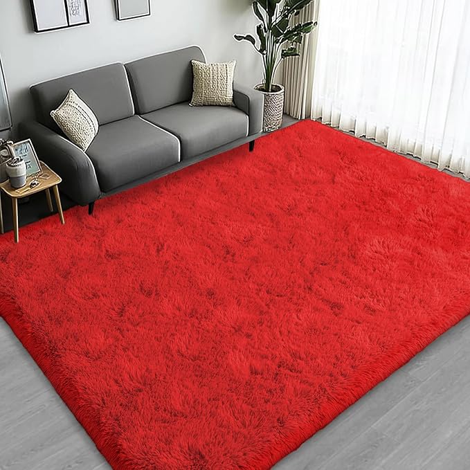 Large Area Rugs for Living Room Bedroom 5x7 Red Fluffy Shag Rugs | Ultra Soft Shaggy Plush Fuzzy Modern Indoor Throw Floor Carpet for Kids Girls Boys Dorm Nursery Home Decor Aesthetic