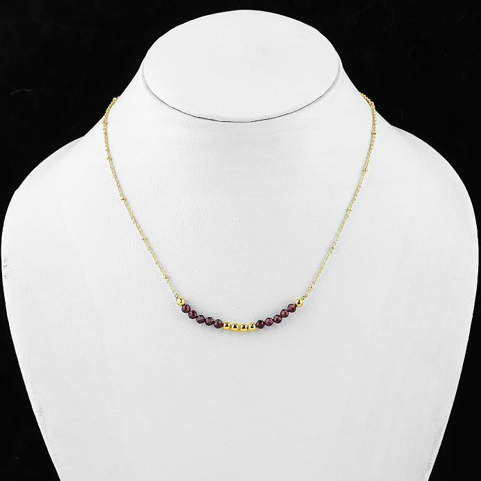 Satellite Chain Necklace 16+2 Inch Gold Plated – Dainty Layering Jewelry with Gemstone Beads – Minimalist Choker Necklace for Women – Delicate Gift for Her
