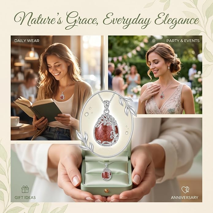 Teardrop Moonstone Necklace for Women Tree of Life/Filigree Birthstone Pendant Necklace Jewelry