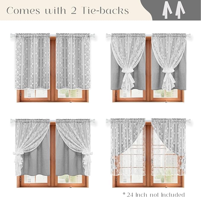 ASPMIZ Linen Kitchen Curtains 36 Inch Length, Double Layered Window Curtain 2 Panel Sets Rod Pocket Short Curtains for Kitchen, Farmhouse Window Treatment Tiers for Bathroom, Cafe, Grey