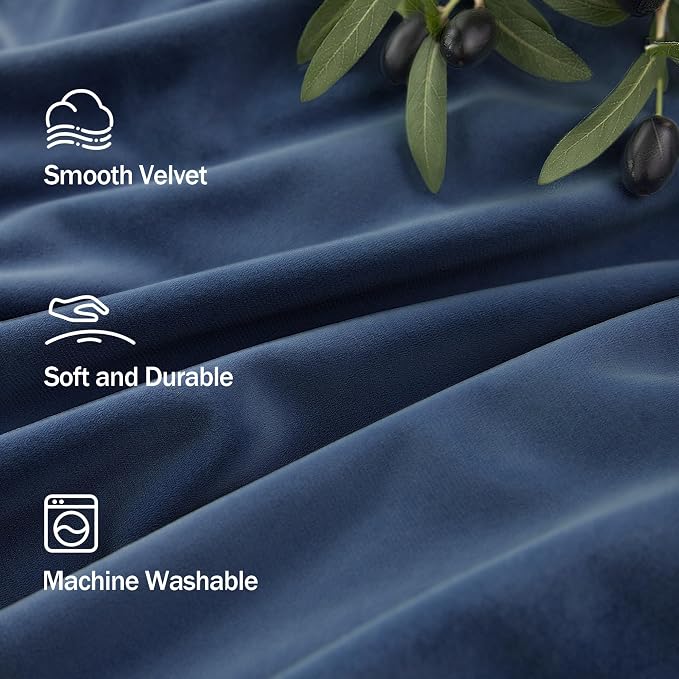 Navy Blue Velvet Curtains 102 Inches Long 2 Panel Soft Luxury Nautical Modern Farmhouse Dark Blue Curtain for Bedroom Dining Living Room Divider Drapes Sun Heat Light Blocking Ceiling to Floor Length