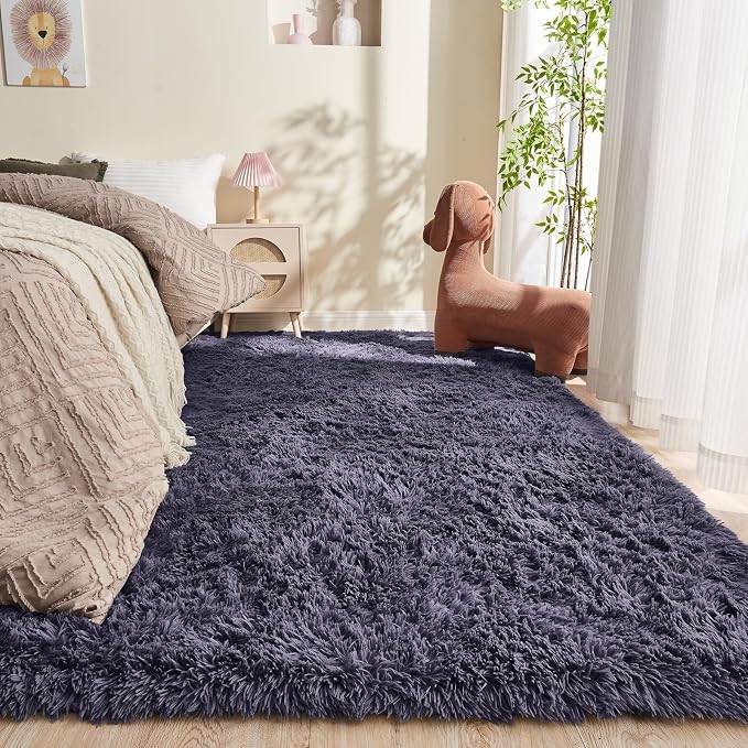 OPPODREAM 5x7 Greyish Purple Rugs for Bedroom, Ultra-Soft Fluffy Area Rugs for Living Room, 5 x 7 Shag Carpet for Nursery, Kids, Girl, Boy, Baby, Plush, Fuzzy, Shaggy, Cute Home Decor
