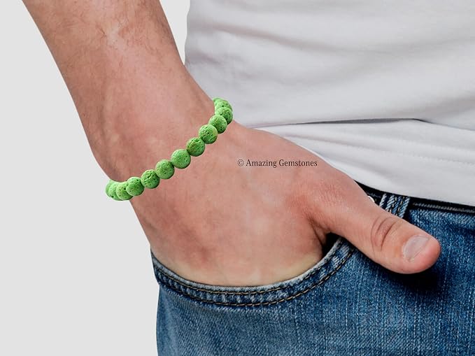 Amazing Gemstone Green Lava Bracelet, Gifts for Men & Women - Protection Healing Crystal Bracelet - 8mm Gemstone Beaded Adjustable Bracelet, Pulseras para Hombres Mujer Stocking Stuffers