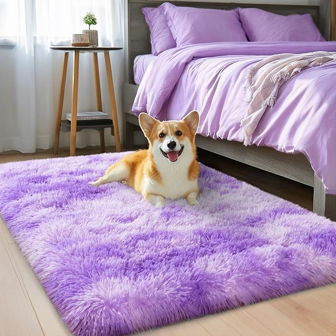 qulint 2x3 Purple Rugs for Bedroom, Fluffy Small Rug for Living Room | Soft Shag Tie-dyed Purple Nursery Rug, Fuzzy Shaggy Alfombra for Kid Room Rug Dorm Classroom Home Decor
