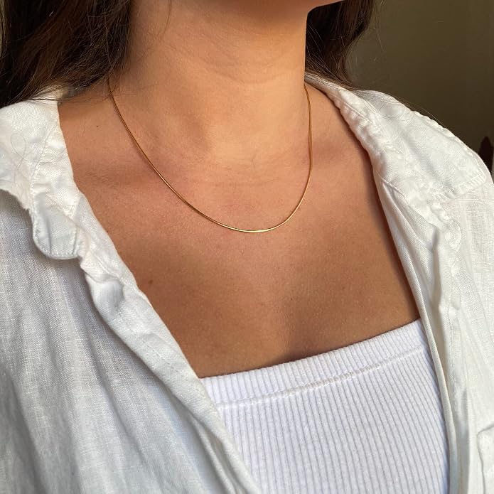 CHESKY Gold Necklace for Women-14K Plated/S925 sterling silver Snake Chain Necklace Dainty Simple Chunky Herringbone Necklace Gold Choker Necklaces Jewelry for Women Mothers Day Gifts for Mom