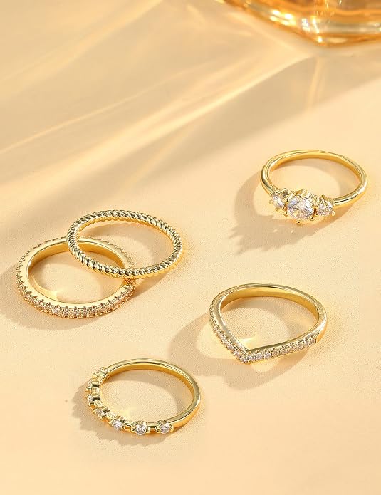Florideco Stackable Rings for Women 14K Gold Plated Minimalist Non Tarnish Cubic Zirconia Thumb Ring Set Dainty Knuckle Ring Trendy Statement Stacking Rings Set Size 5-10