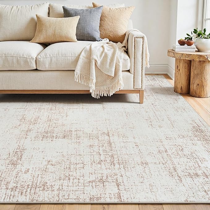 4x6 Area Rugs for Living Room Washable Rug: Anti-Skid Abstract Modern Living Room Rug Soft Thin Carpets Indoor Floor Non-Shedding Carpet for Bedroom Dining Farmhouse Nursery Beige White