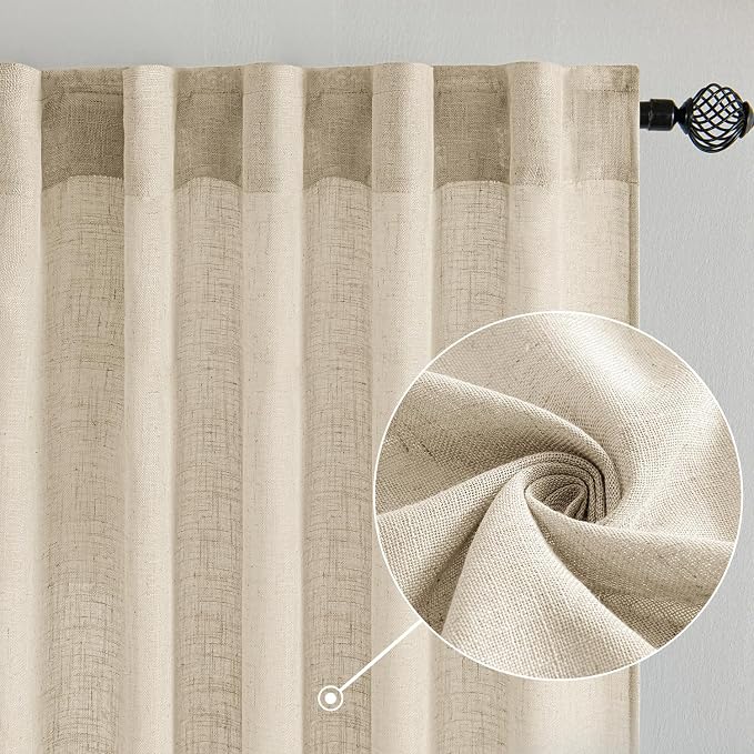 MIULEE Linen Curtains 72 Inch Length 2 Panels for Bedroom Living Room, Soft Thick Linen Textured Back Tab Window Drapes Semi Sheer Light Filtering Rod Pocket Modern Farmhouse Decor