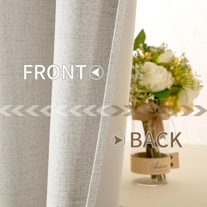 MIULEE Linen Texture Curtains for Bedroom Solid 100% Blackout Thermal Insulated Linen Beige Curtains Grommet Room Darkening Drapes for Living Room 52x84 Inch (2 Panels)