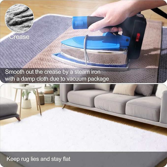 qulint White Rugs for Bedroom 3x5, Soft Shag Fluffy Rug for Living Room | Fuzzy Plush Nursery Rug for Boys Girls, Shaggy Modern Carpet for Dorm Kid Room Classroom Christmas Home Decor Aesthetic