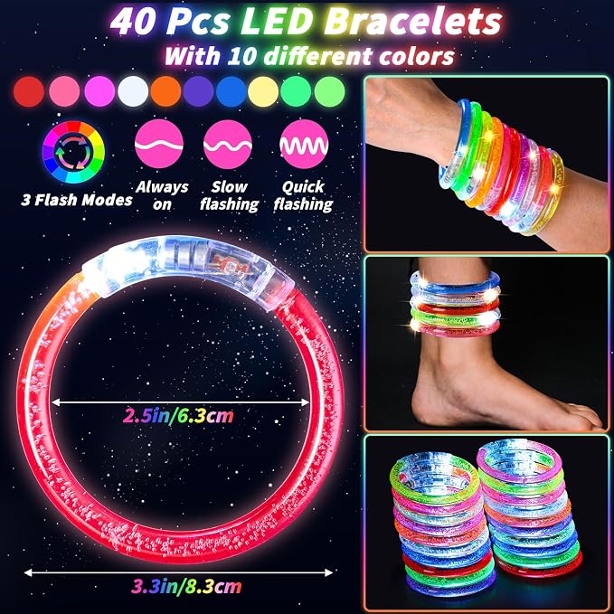 120 Pcs Glow in the Dark Party Supplies with Light up Glasses LED Bracelets 10 Neon Colors Glow Stick Bracelet Flashing Glasses for Kid Adult Rave Birthday Wedding Halloween Christmas Party Toys Favor