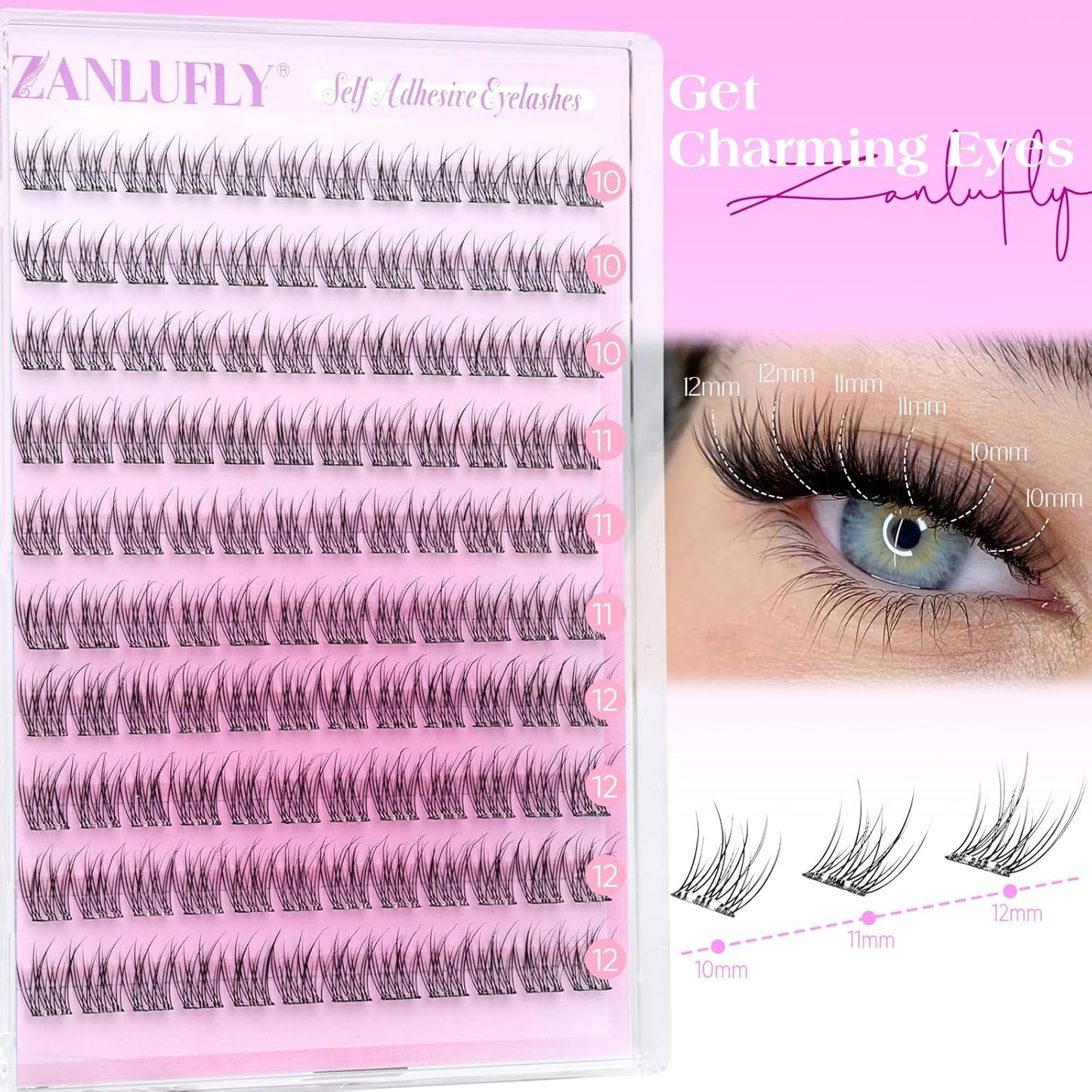 Self Adhesive Eyelashes Natural Self Adhesive Lash Clusters Wispy Press on Lashes 10-12MM Pre-glued Eyelash Clusters 120pcs C-curly No Glue Lashes DIY Individual Lashes by ZANLUFLY