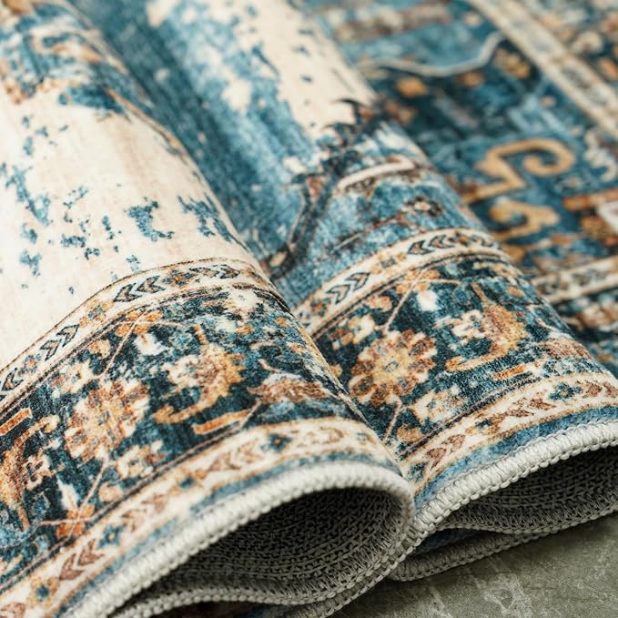 RUUGME Washable 8x10 Area Rugs - Large Rugs for Living Room Stain Resistant Carpet Vintage Rugs for Bedroom with Non Slip Backing Home Decor Floor Decoration Mat (8x10 Blue)