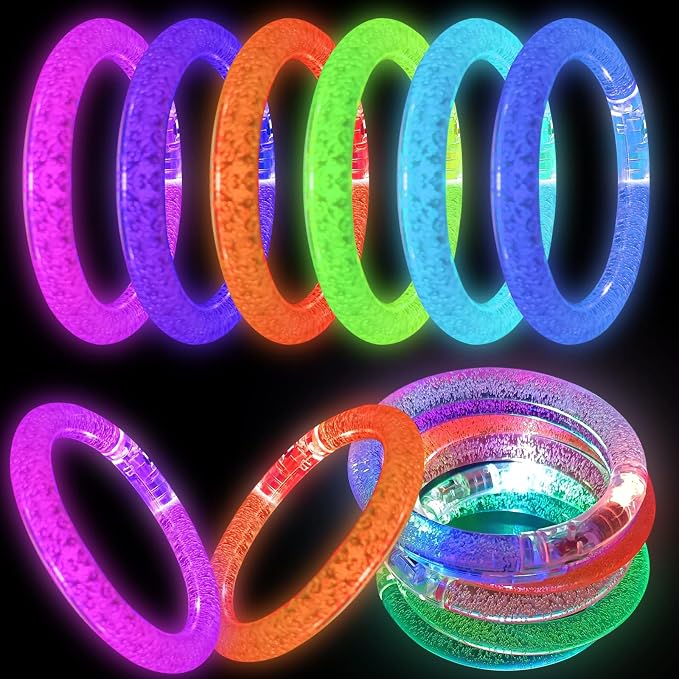 30 Pcs Glow In The Dark Bracelets, 6 Colors LED Bracelets Bulk for Adults, Glow Neon Party Supplies for Carnival Halloween Christmas Birthday Wedding
