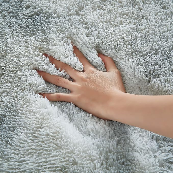 Floralux Rugs for Living Room, 6x9 Large Shag Area Rug, Tie-Dyed Light Grey Soft Fluffy Carpets for Bedroom