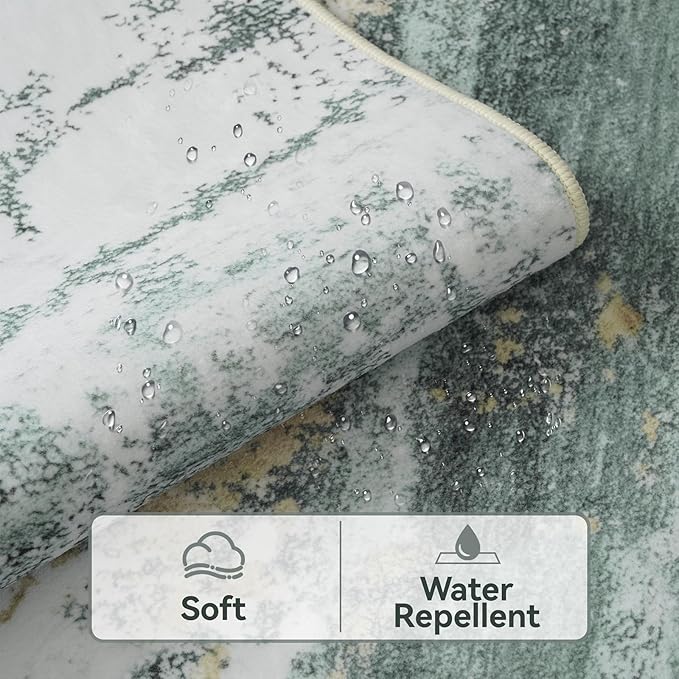 Kelarea Washable Area Rug for Living Room, 8x10 Non Slip Modern Abstract Green Rugs, Easy Clearning Low Pile Large Carpet for Bedroom, Dining Room, Nursery, Office