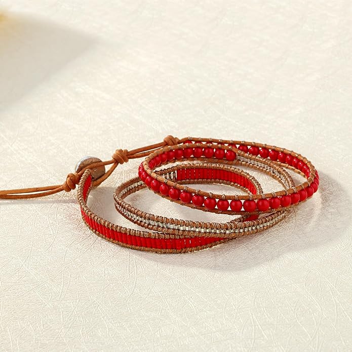 KELITCH New Women Friendship Bracelet Leather Wrap Bracelets Bangle Handmade Stackable Jewelry