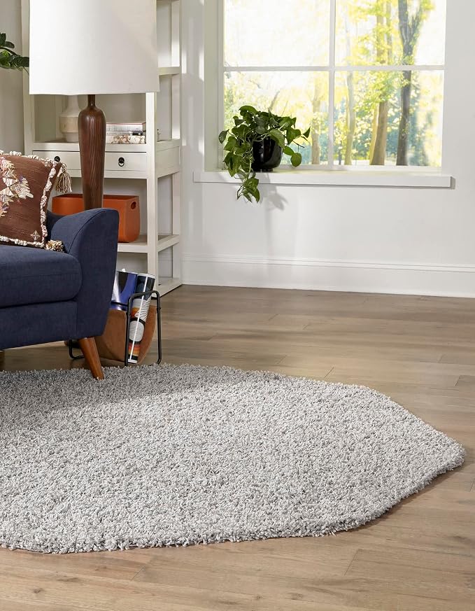Unique Loom Solid Shag Collection Area Rug (4' Octagon, Cloud Gray)