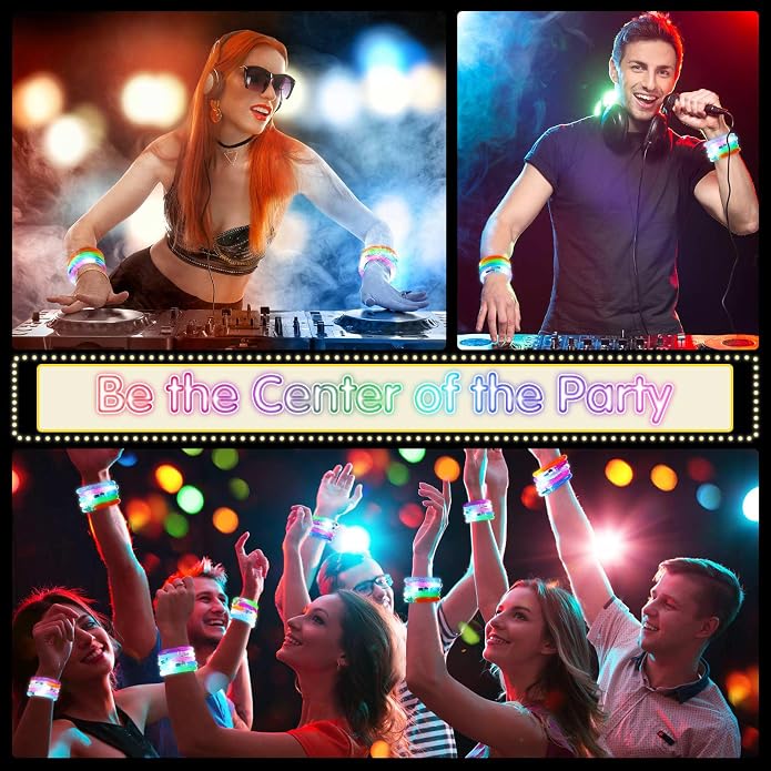 Junkin Glow Sticks Bracelets Glow in The Dark Bracelets LED Flashing Light Up Neon Supplies for Light Up Rave Concert Birthday Carnival Party Favors