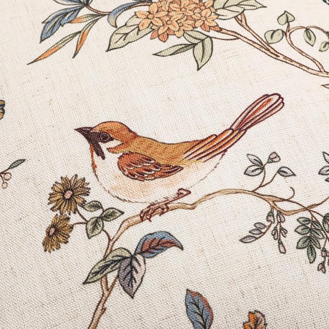 ISAENNE Designer Linen Throw Pillow Cover,Set of 2,20"x12"-Cornucopia A | Elegant French Rectangle Pillow Cover,Concealed Zipper,Floral and Bird Pattern,Sofas,Bedroom,Living Room,Lounge Chairs