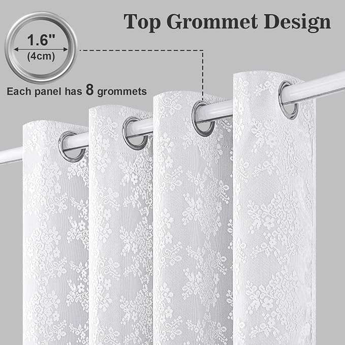 Yinhua Blackout Curtains for Bedroom Double Layer Grey Curtains for Living Room 63 Inch Length 2 Panels Set Kid Curtain with Floral Sheer Overlay, Grommet Drapes with Tiebacks, 52" W x 63" L