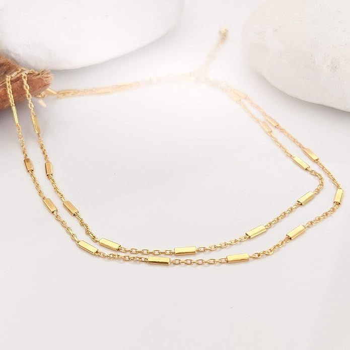 Annika Bella Gold Anklet, Double Strand Gold Chain Bracelets, Length 9-10 Inches, Anklets for Women Waterproof, Ankle Bracelet, Summer Jewelry