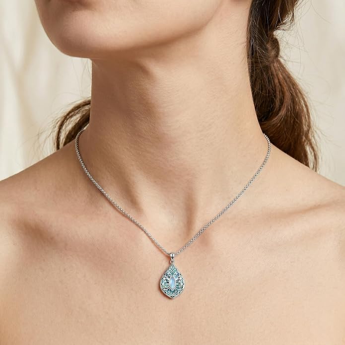 Filigree Moonstone Necklace 18K White Gold Plated Moonstone Pendant Necklace Filigree Jewelry Gifts for Women