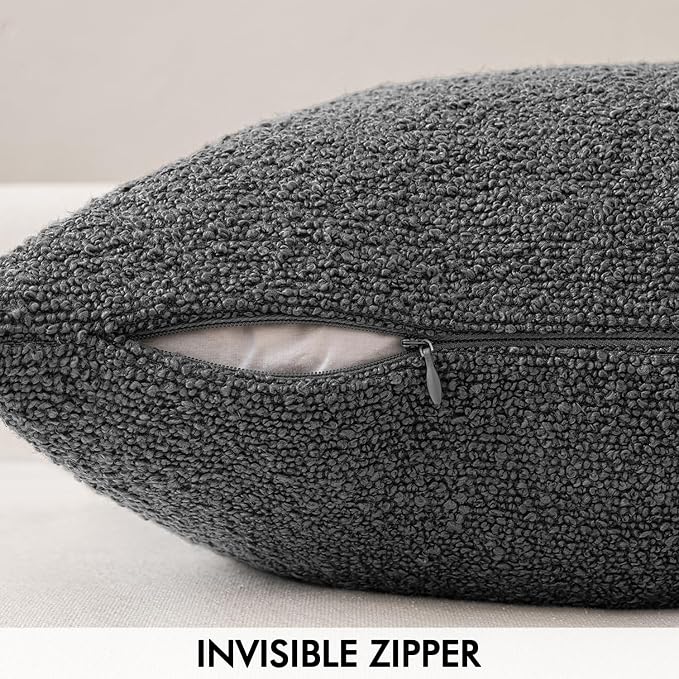 MIULEE 18x18 Decorative Lumbar Boucle Couch Pillow Covers Charcoal | Set of 2 Textured Neutral Throw Pillow Covers, Accent Solid Pillowcases, Sofa Living Room Home Decor