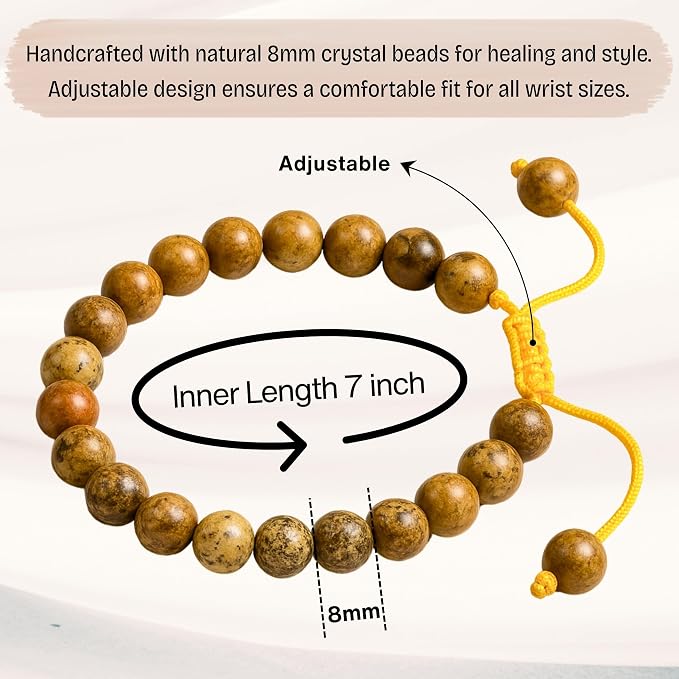 Amazing Gemstone Picture Jasper Bracelet for Women Men's Gifts - Protection Healing Crystal Bracelet - 8mm Beaded Adjustable Bracelet Pulseras para Hombres Mujer Stocking Stuffers