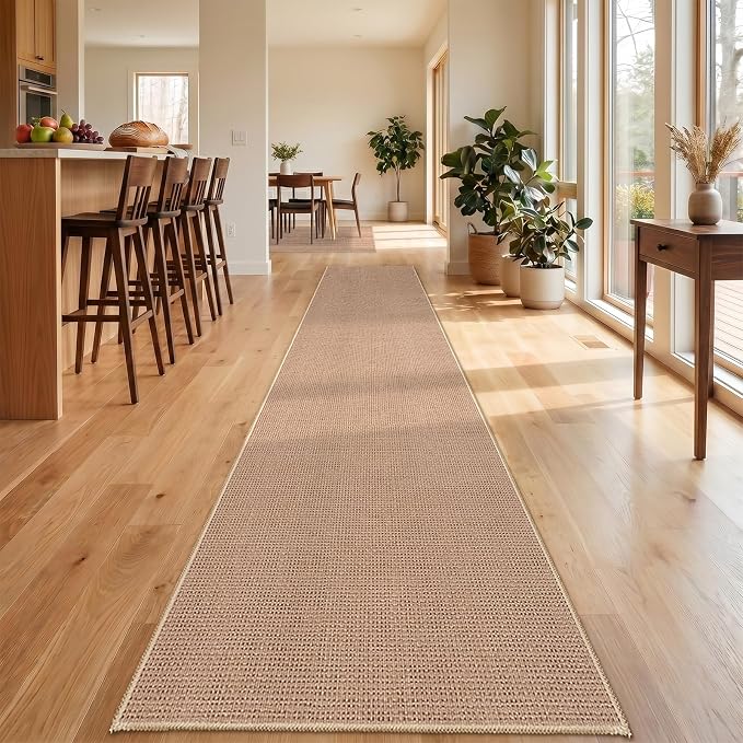 3x15 Jute Like Long Runner: Non-Slip Washable Low Pile Kitchen Hallway Rugs | Farmhouse Carpet for Pet Owners & Busy Families - Indoor Runners Ideal for Entryway Bedroom - Durable Home Decor (Beige,3x15)