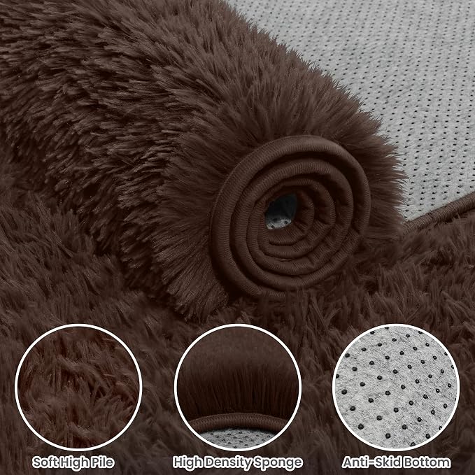 8x10 Area Rug for Living Room, Ultra Soft Fluffy Shag Rugs for Bedroom, Non-Slip Large Fuzzy Plush Rug Indoor Floor Carpet for Nursery Kids Office Dorm Modern Decor, Brown