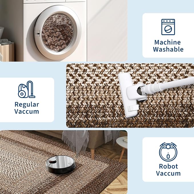 RUGSREAL 2x3 Entry Rug Small Bedroom Area Rug Braided Printed Mat for Living Room Farmhouse Kitchen Mat Indoor Non Slip Rustic Throw Carpet Machine Washable Rug for Sink Under Table, Brown