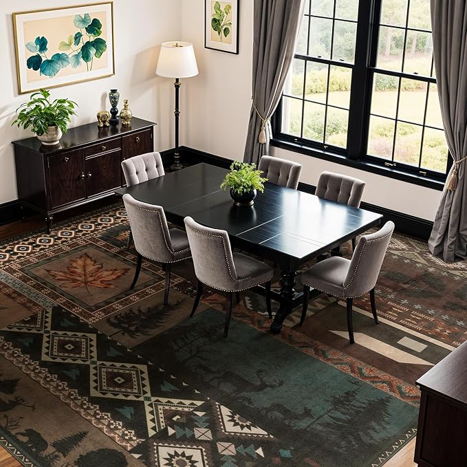LIANLAM 8x10 Washable Area Rugs for Living Room and Bedroom(8x10,Bear) | Non-Slip Large Carpet,Vintage Checkered Pattern, Stain Resistant Faux Wool Low Pile Soft Rug for Dining Room,Office,Nursery