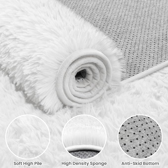 5x8 Area Rugs for Living Room: Soft Fluffy Shag White Rugs for Bedroom, Non Slip Large Fuzzy Plush Rug Indoor Floor Carpet for Nursery Kids Boys Girls Room, Dorms, Playroom, Modern Home Decor