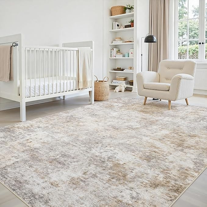 5x7 Area Rugs Living Room Rug Modern Abstract Neutral Washable Rugs Non Slip Soft Carpet Large Area Rug Low Pile Stain Resistant Non Shedding for Bedroom Nursery Dining Room Home Office Brown