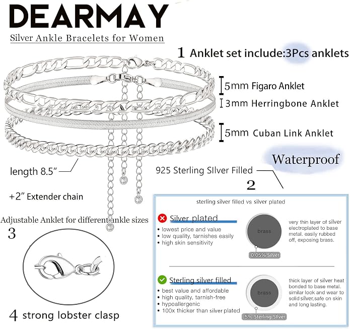 DEARMAY Gold Anklets for Women Waterproof, Non Tarnish14K Gold Plated Ankle Bracelets Set Stack, Summer Beach Jewelry Gifts for Vacation, Bikini Outfits for Women Mom Her
