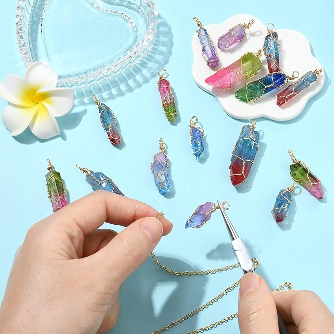 DanLingJewelry 30pcs Natural Bullet Quartz Stones Pendants Wire Wrapped Chakra Reiki Healing Crystal Charms for Jewelry Crafting DIY