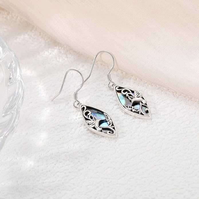 Sterling Silver Abalone Shell Filigree Dangle Drop Earrings Bohemia Jewelry Gift for Women Mother Mom