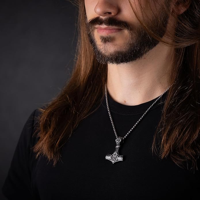 Baldur Jewelry - Thors Hammer Necklace Pendant Mjölnir - Viking Norse Thor Hammer Pendant Viking Jewelry - Thor Necklace - Thor Gifts for Men - Viking Necklace for Men