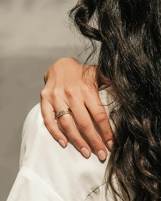 Peridot Stackable Rings for Women 18K Gold Plated Eternity Ring Set Fashion Green Jewelry Size 4-12