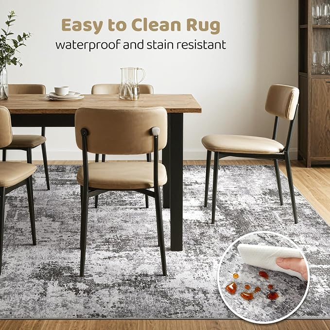 10x14 Area Rugs Living Room: Washable Large Abstract Modern Soft Rug Stain Resistant Indoor Floor Non Slip Accent Carpet for Bedroom Nursery Playroom Office Dining Room Dorm Home House- Black Grey