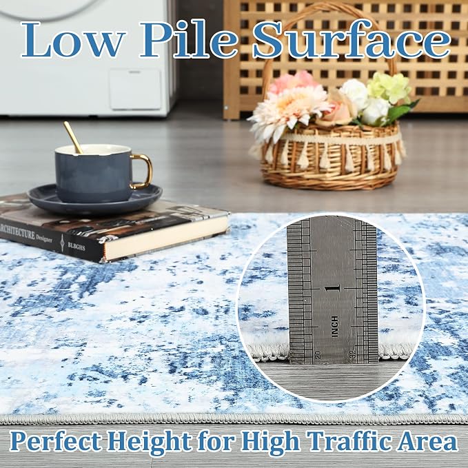 ROYHOME 6x9 Modern Abstract Area Rug for Bedroom Living Room, Light Blue | Non Slip Non Shedding Low Pile Stain Resistant Rug Soft Washable Carpet