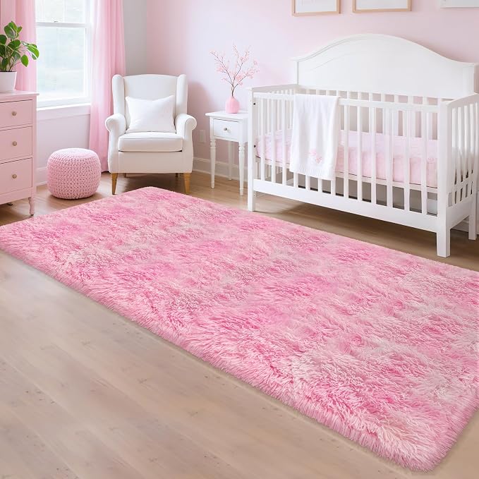 Fluffy Pink Shag Rug for Bedroom Girls 3x10 Runner Rug, Soft Pink Fuzzy Rug for Girls Room Bedside Living Room Hallway Plush Long Carpet Runner for Kids Room Nursery