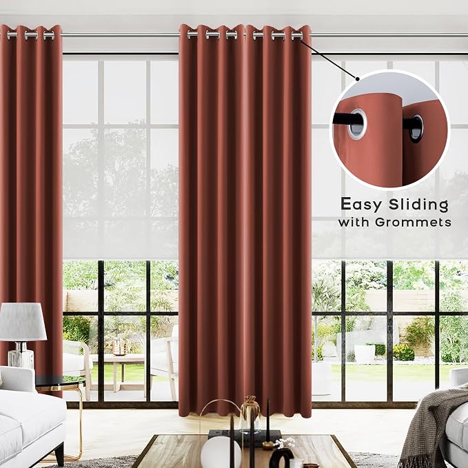 KOUFALL Thermal Curtains for Winter Insulated,Floor Length Curtain Black Out 96 Inch Long 2 Panels Set Blackout Warm Keep Cold Out Curtains for Living Room Bedroom Terracotta Rust Brick Red