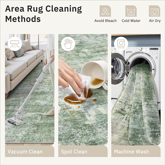 Soalmost Runner Rug 2x12 Washable Non-Slip Hallway Runner Rugs for Kitchen Bathroom Laundry Room Green/Ivory Vintage Floor Carpet Runners for Hallways Entryway