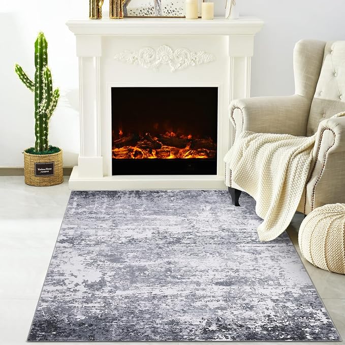 ROYHOME Modern Abstract 2x3 Area Rug Non Slip Non Shedding Low Pile Stain Resistant Rug for Entryway Kitchen Bedroom,Light Grey